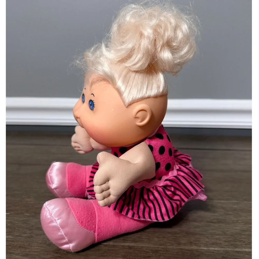 Cabbage Patch Kids 2011 Jakks Blonde Baby Doll Pink Polka Dot Dress‎  Plush
